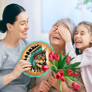 Native American Cat Wind Spinner Hanging for Yard and Garden