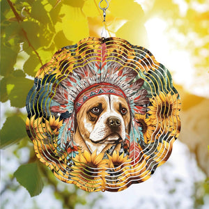 Native American Dog Wind Spinner Hanging for Yard and Garden
