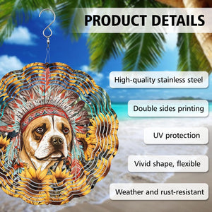 Native American Dog Wind Spinner Hanging for Yard and Garden