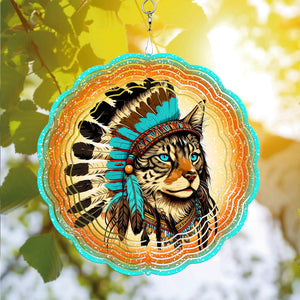 Native American Cat Wind Spinner Hanging for Yard and Garden